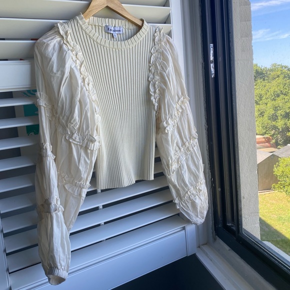 En Saison Lucille Mixed Media Ruffle Poplin Sleeve Blouse - Picture 5 of 16